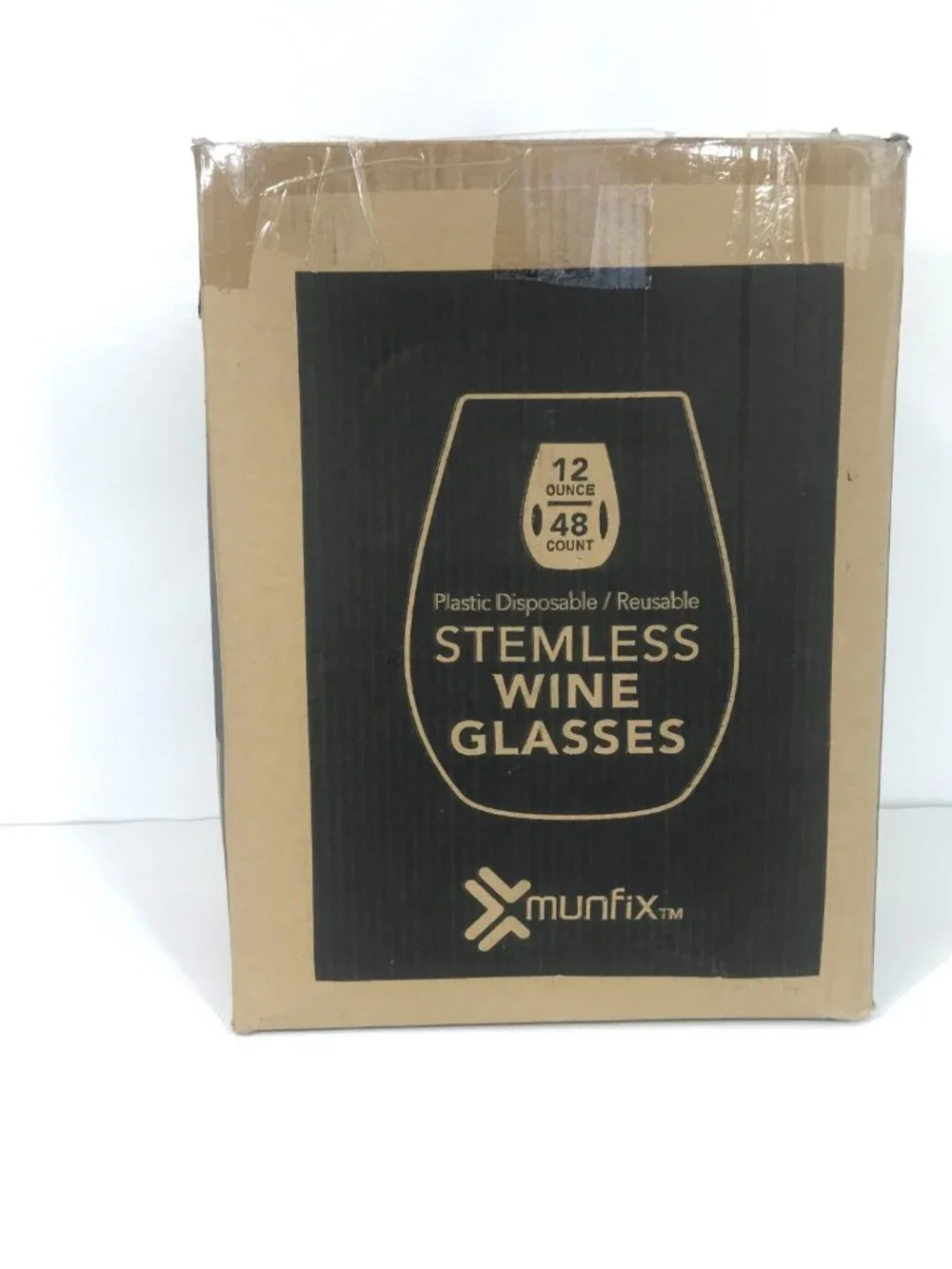 Plastic Reusable Stemless Wine Glass, 12 oz, 48 Count Box, Disposable, Wedding